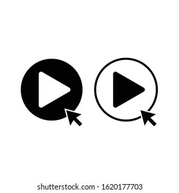 Play icons with click mouse. Video play buttons. Vector illustration for web site or mobile app.