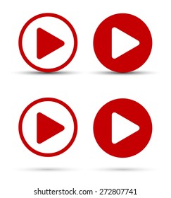 Play icons. Red flat vector buttons set. 