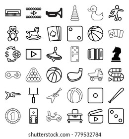 Play icons. set of 36 editable outline play icons such as horse chess, teddy bear, horse toy, whirligig, baby walker, pllaying card, casino chip and money, dice, basketball