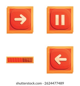 Play icons set cartoon vector. Button for right, left, pause, loading indicator. Multimedia