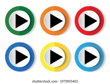 Play icons, set of modern design buttons for web, internet and mobile applications in four colors options isolated on white