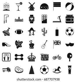 Play icons set. Simple style of 36 play vector icons for web isolated on white background