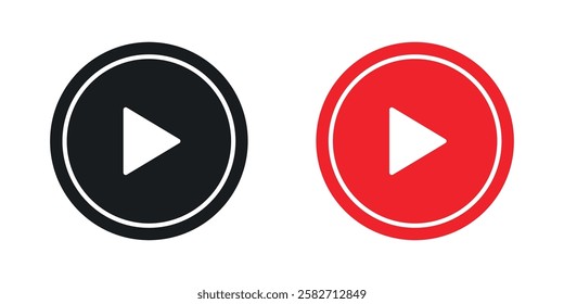Play icons set vectors black and colored style