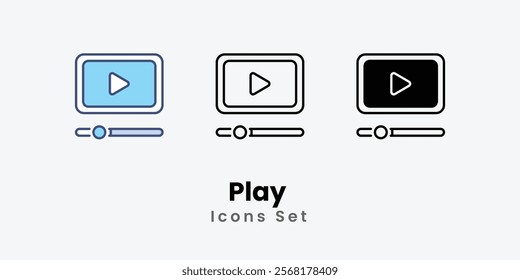 Play Icons thin line and glyph vector icon stock illustration