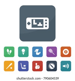Play icons. vector collection filled play icons such as billiards, game console, baseball, maracas, golf ball, duck, sound, bowling, tennis, hockey