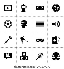 Play icons. vector collection filled play icons. includes symbols such as magic wand, play movie, playing cards, vhs, slot machine. use for web, mobile and ui design.