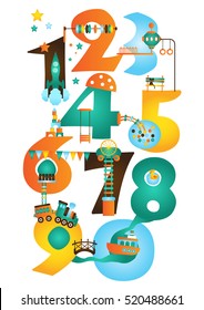 Play and Learn, Early Math. Learn Numbers. Cute Educational Poster for Kids. Editable vector illustration