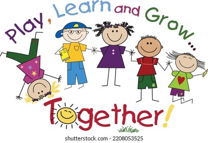 Play Learn and Grow Together Children Playing Clip arts - Vector Illustration