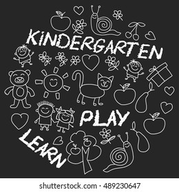Play Learn and grow together Image on blackboard