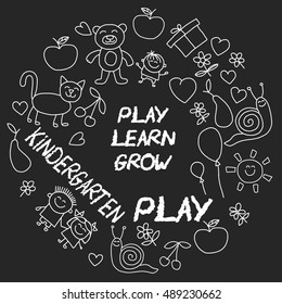 Play Learn and grow together Image on blackboard