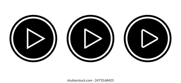 Play line button icon set in generic style. Video player logo