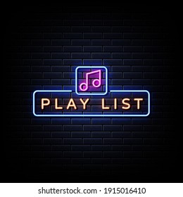 Play List Neon Sign Vector. 