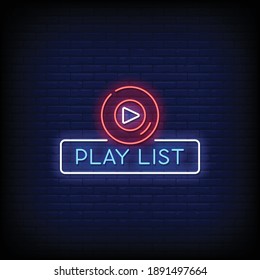 Play List Neon Signs Style Text Vector