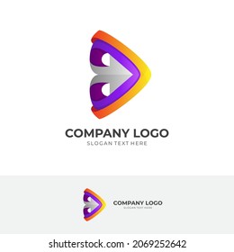 play logo with arrow icon combination, 3d colorful style
