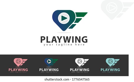 Reproducir el diseño del logotipo combinado con la forma del ala. También hay varios conceptos de color. vector