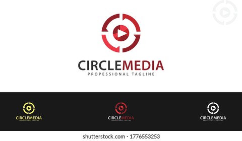 The Play logo design from the media is combined with a red circle. There are also various color concepts. vector