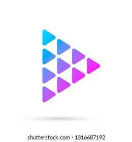 Play logo design template, isolated media logotype, player symbol, vector illustration