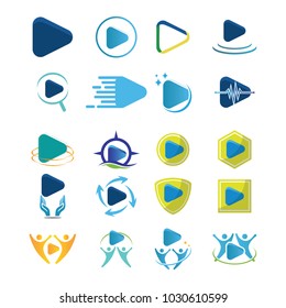 Play logo design vector illustration icon music emblem isolated concept modern