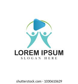 Play logo design vector illustration icon music emblem isolated concept modern