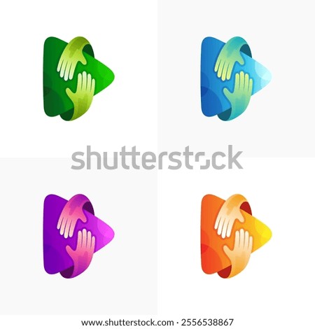 Play logo and hand care design combination, 3d colorful style