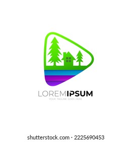 Play logo and house icon vector, simple logo  