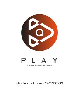 Play logo, play icon, symbol, repeat, technology multimedia, audio and video emblem, studio, design element, Q,