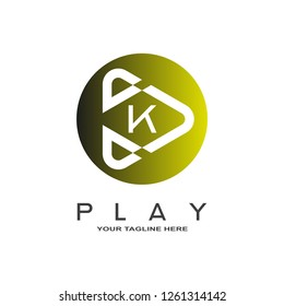 Play logo, play icon, symbol, repeat, technology multimedia, audio and video emblem, studio, design element, K,