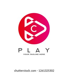 Play logo, play icon, symbol, repeat, technology multimedia, audio and video emblem, studio, design element, C,