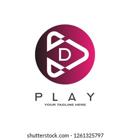 Play logo, play icon, symbol, repeat, technology multimedia, audio and video emblem, studio, design element, D,