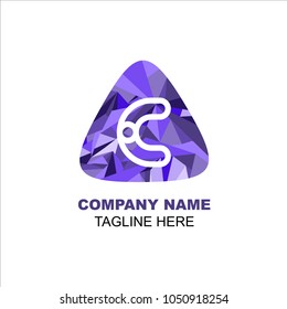 Play logo letter C low poly style blue color
