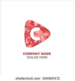 Play logo letter C poly style red color
