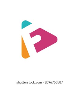 Play logo with letter F logo template, flat style colorful logos. Play icon with initial F. Abstract colorful vector and company corporate identity logo.