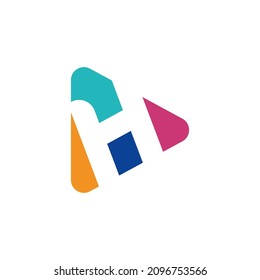 Play logo with letter H logo template, flat style colorful logos. Play icon with initial H. Abstract colorful vector and company corporate identity logo.