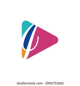 Reproducir el logotipo con la plantilla del logotipo de la letra J, con logotipos coloridos de estilo plano. Icono de reproducción con J inicial. Resumen de un colorido vector y el logotipo de la identidad corporativa de la empresa.