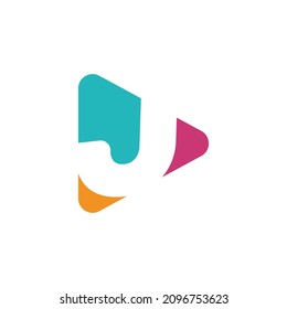 Play logo with letter J logo template, flat style colorful logos. Play icon with initial J. Abstract colorful vector and company corporate identity logo.