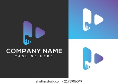 Play logo with letter J logo template, flat style colorful logos. Play icon with initial J. Abstract colorful vector and company corporate identity logo.
