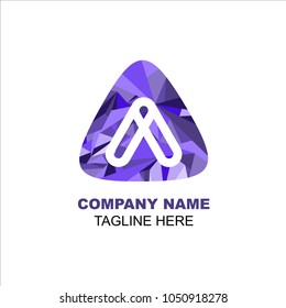 Play logo letter A low poly style blue color