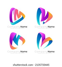 Play logo and letter M design combination, technology design