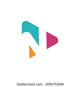 Play logo with letter N logo template, flat style colorful logos. Play icon with initial N. Abstract colorful vector and company corporate identity logo.