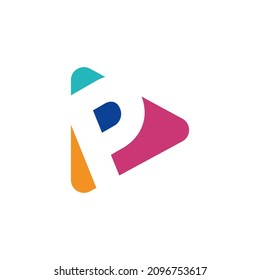 Play logo with letter P logo template, flat style colorful logos. Play icon with initial P. Abstract colorful vector and company corporate identity logo.