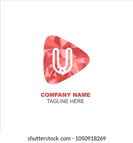 Play logo letter U poly style red color