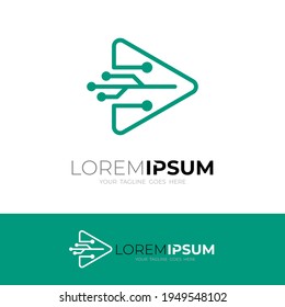 Play logo with line technology design template, simple line logo vector