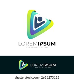 Play logo and people design illustration, triangle logos