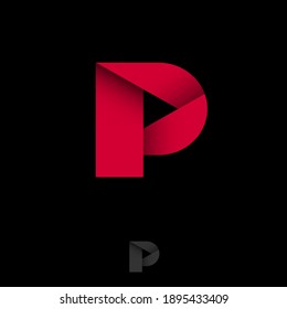 Play logo, play symbol. P letter consist of red bent ribbon with play arrow inside. Logo can use for as web icon, play, multimedia, video, music, record.