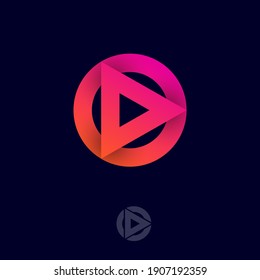 Play logo. Play symbol. Triangle and circle with shadow. Logo can used for application, web icon, multimedia, player symbol. 