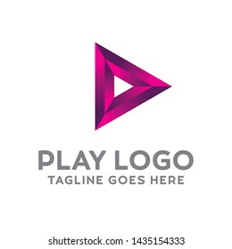 Play Logo For Technology Design With Colorful Style Concept. Digital Logo Company with Media  Player Concept. Triangle and Gradient Symbols. Movie Icon for Business, website, Studio, Media, Internet.