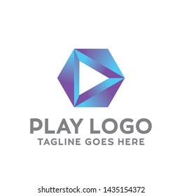 Play Logo For Technology Design With Colorful Style Concept. Digital Logo Company with Media  Player Concept. Triangle and Gradient Symbols. Movie Icon for Business, website, Studio, Media, Internet.