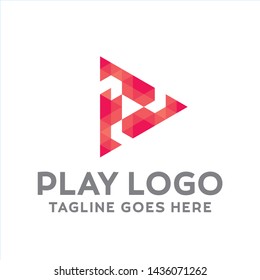 Play Logo For Technology Design With Colorful Style Concept. Pixel Logo for Company with Media Player Concept. Triangle and Geometric Symbols. Digital Icon for Business, website, Media and Internet.