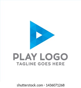 Play Logo For Technology Design With Colorful Style Concept. Pixel Logo for Company with Media Player Concept. Triangle and Geometric Symbols. Digital Icon for Business, website, Media and Internet.