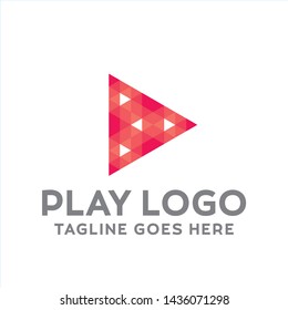 Play Logo For Technology Design With Colorful Style Concept. Pixel Logo for Company with Media Player Concept. Triangle and Geometric Symbols. Digital Icon for Business, website, Media and Internet.